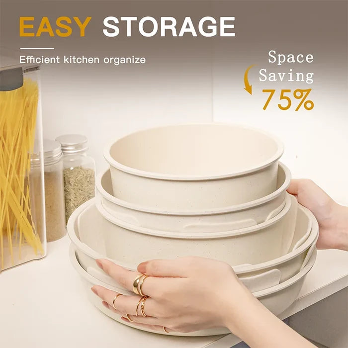 Astercook™ 21-Piece Milky White Ceramic Cookware Set – Non-Stick Pots & Pans with Sensor Handles