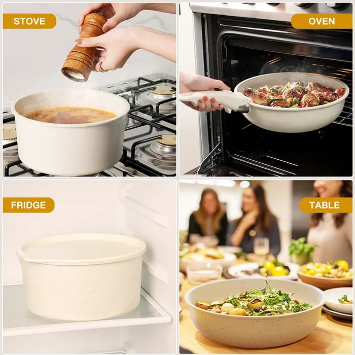 Astercook™ 21-Piece Milky White Ceramic Cookware Set – Non-Stick Pots & Pans with Sensor Handles