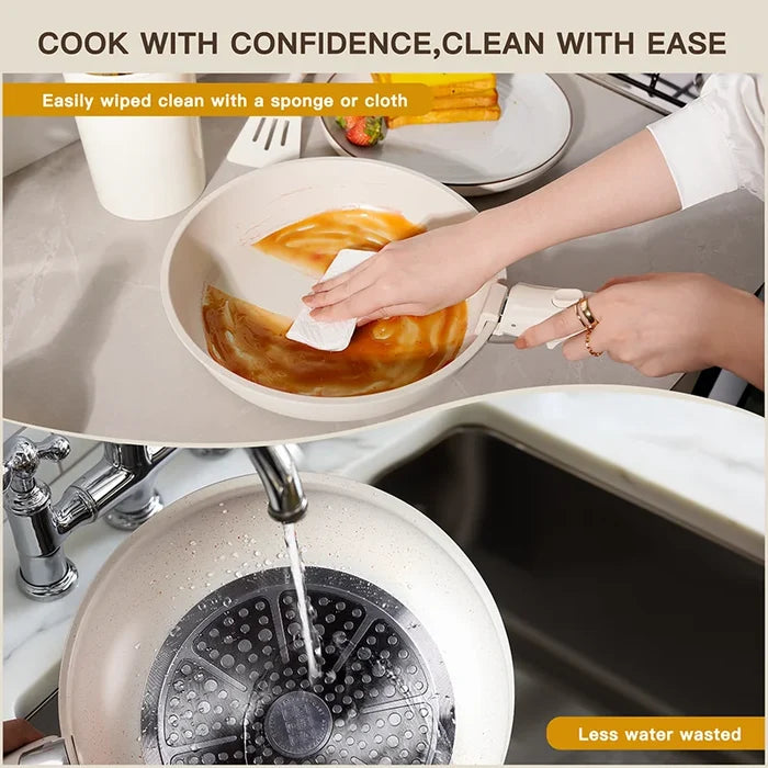 Astercook™ 21-Piece Milky White Ceramic Cookware Set – Non-Stick Pots & Pans with Sensor Handles