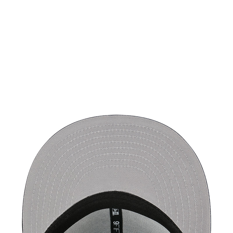 Light gray baseball cap with black inner band and stitched top panel