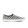 Mens checkerboard sneakers, black and white, lace-up with Vans logo on tongue