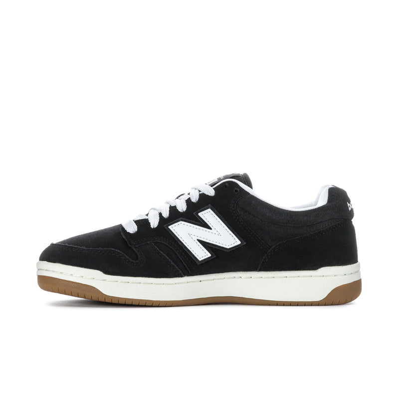 Men’s black lace-up New Balance 480 sneaker with white N logo and contrast sole