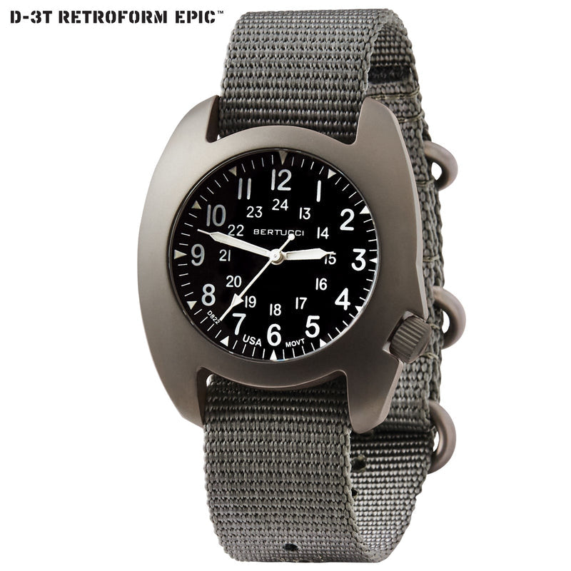 BERTUCCI #17016 D-3T RETROFORM EPIC - Black Dial w/ Vintage Drab Nylon Band