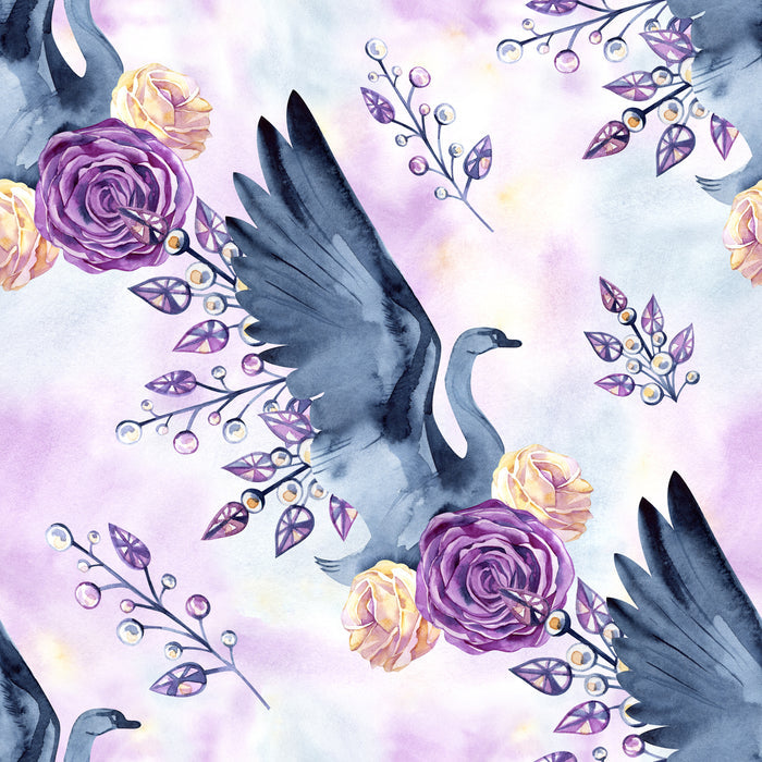 Bird Fabric, Swan Fabric, Blue-Gray and Purple, Cotton or Fleece, 3811 - Beautiful Quilt