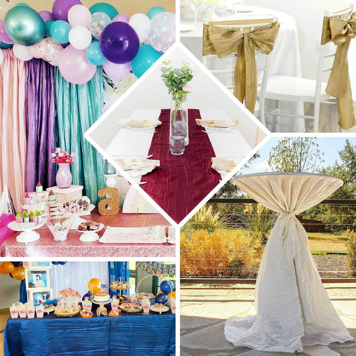 Colorful party decor with table settings, balloons, and elegant chair sashes.