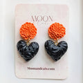 Black Talavera Heart w/ Cempasuchil Clay Earrings