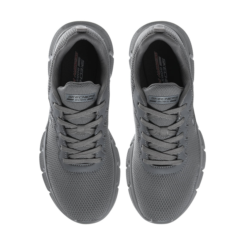 Skechers men's dark grey mesh sneakers, lace-up with padded collar and tongue