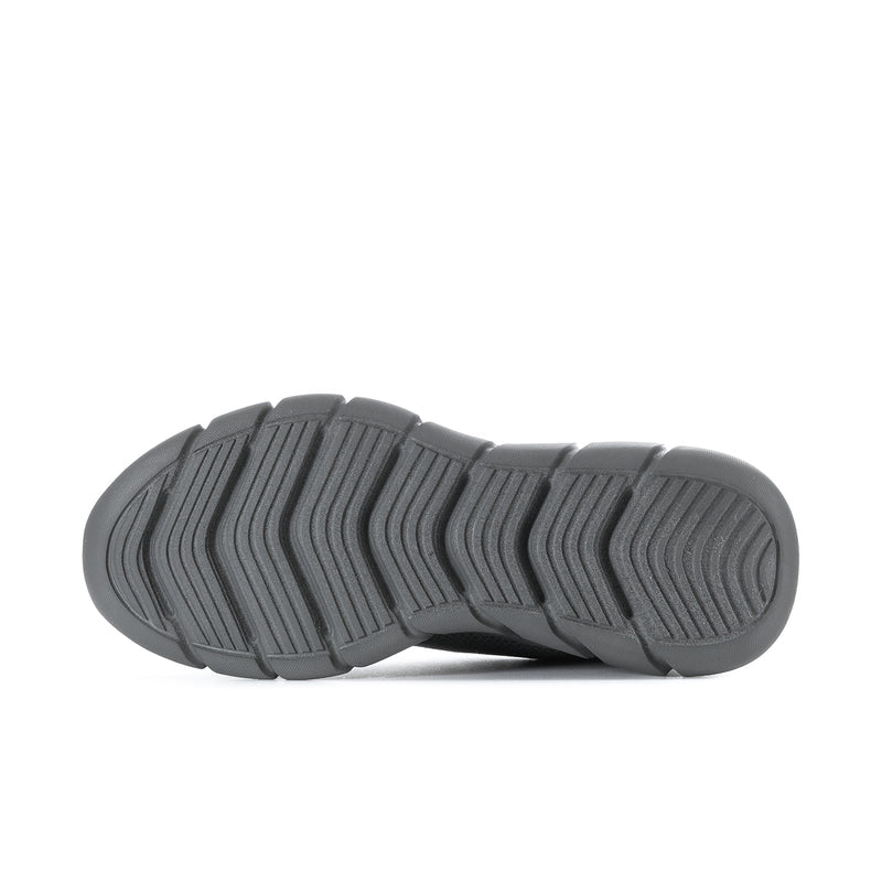 Skechers men's dark grey rubber outsole with deep flex tread pattern