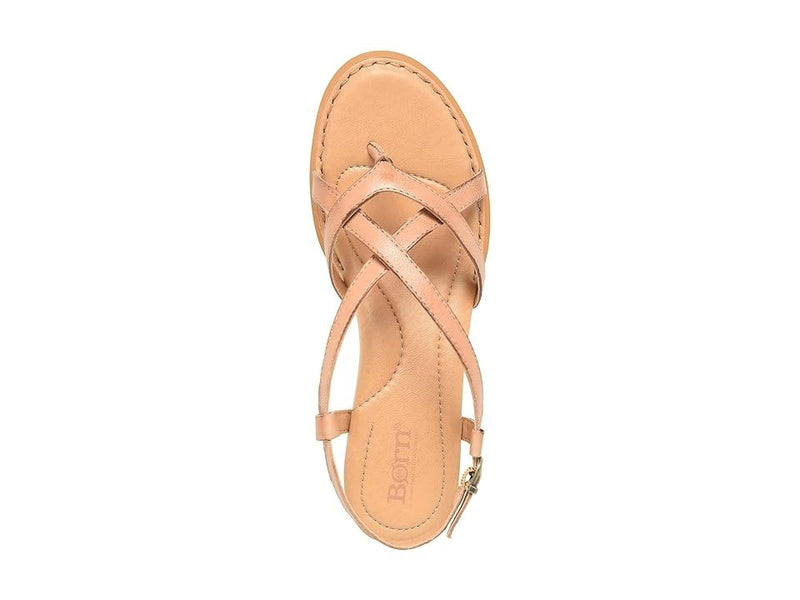 Born Sibyl BR0055702 Womens Beige Leather Hook & Loop Wedges Sandals