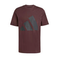 Men's brown crew-neck T-shirt with large blue-gray logo print