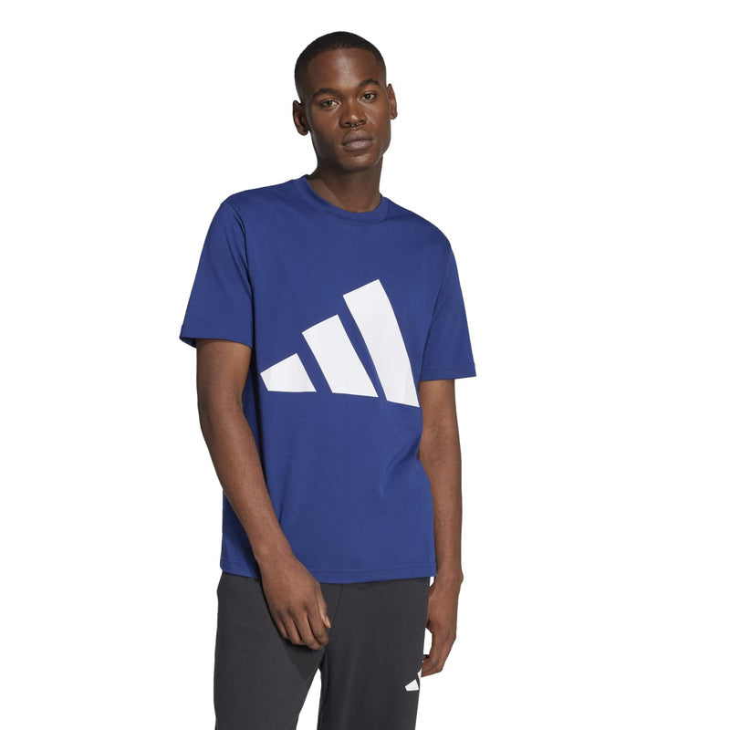 Men's navy graphic T-shirt with oversized white logo print