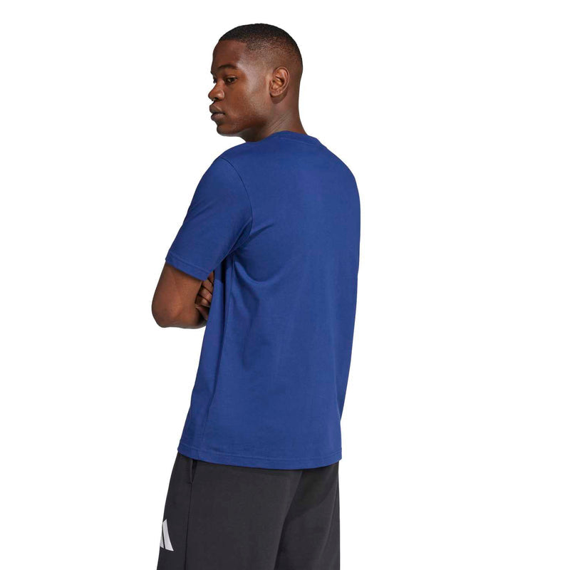 Men's navy T-shirt, plain back/side view with short sleeves