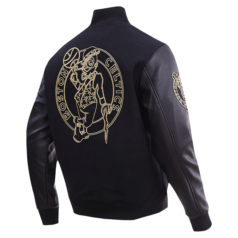 BOSTON CELTICS GOLD STITCH VARSITY JACKET BLACK