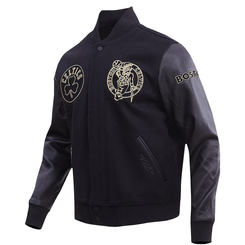 BOSTON CELTICS GOLD STITCH VARSITY JACKET BLACK