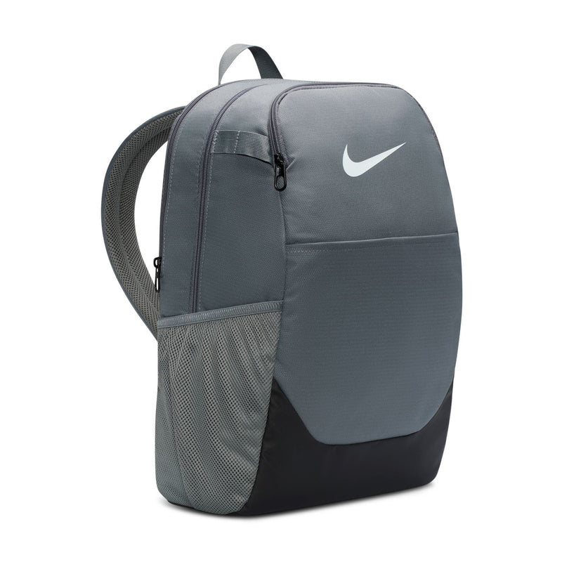 Nike Brasilia medium backpack side view with mesh panel pocket and adjustable strap
