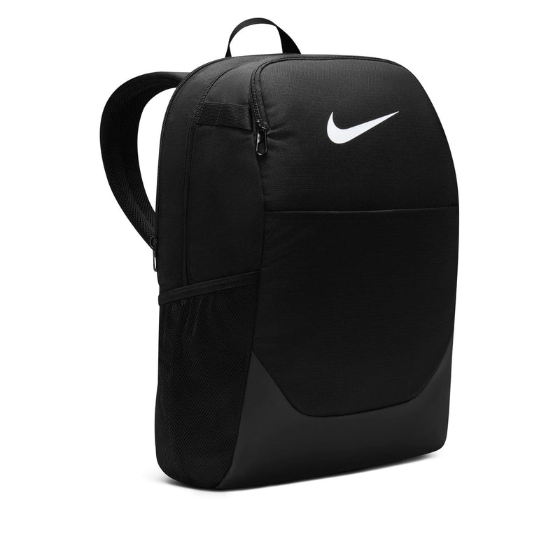 Black medium backpack side view with Nike logo and padded shoulder strap