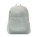 Light smoke grey mesh backpack with white trim, front pocket, and top handle.