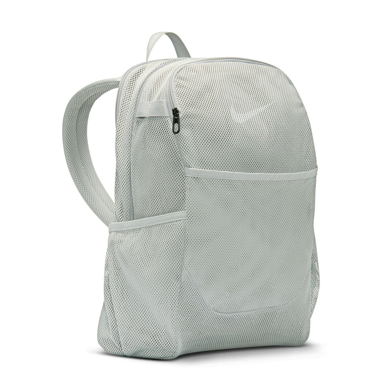 Light smoke grey mesh backpack with adjustable shoulder strap and front zip compartment.
