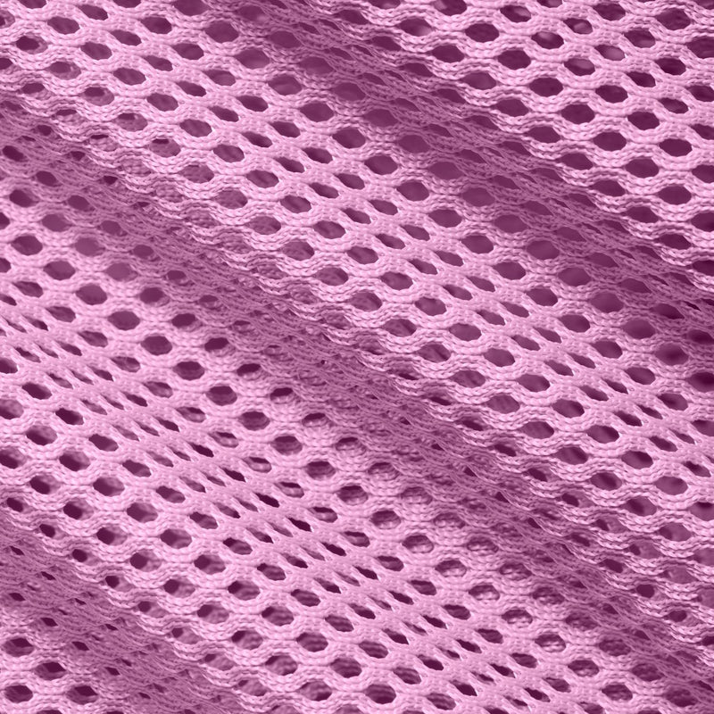 Light magenta breathable mesh fabric close-up with woven diamond texture.