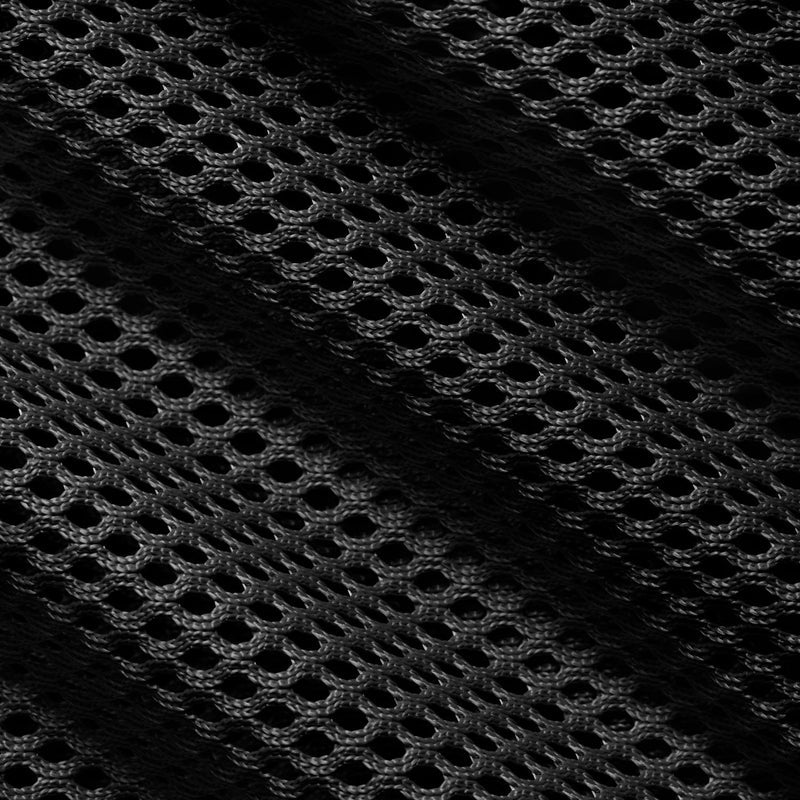 Close-up of black mesh fabric with repeating oval hole pattern