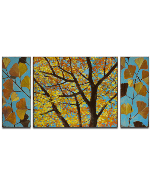 'Brilliant Ginkgo' 3 Piece Wrapped Canvas Wall Art Set