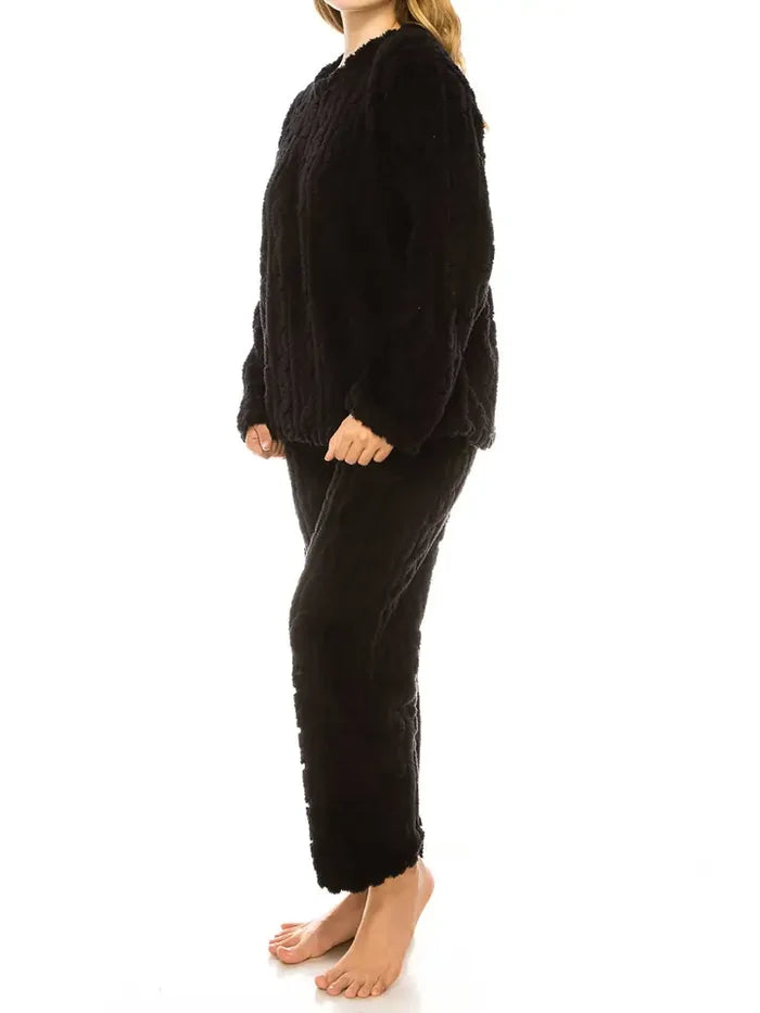Cable Fuzzy Sherpa Fleece Pajama Sets