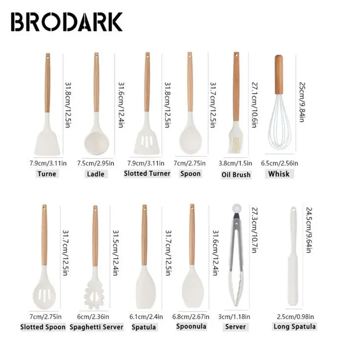 ChefCraft™ 44-Piece Premium Silicone Kitchen Utensil Set – Heat-Resistant Tools with Wooden Handles
