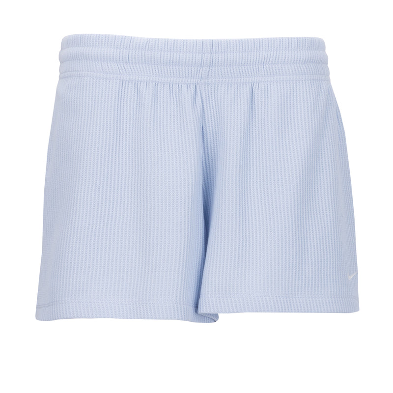 Women’s light blue knit waffle shorts with elastic waistband