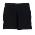 Black waffle-knit womens pull-on shorts with elastic waistband and short inseam