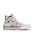 Kids high-top sneakers in white with colorful Hello Kitty cartoon prints