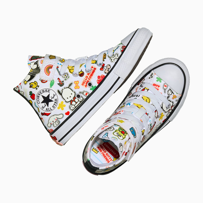 Kids high-top sneakers in white with character print lining and black trim