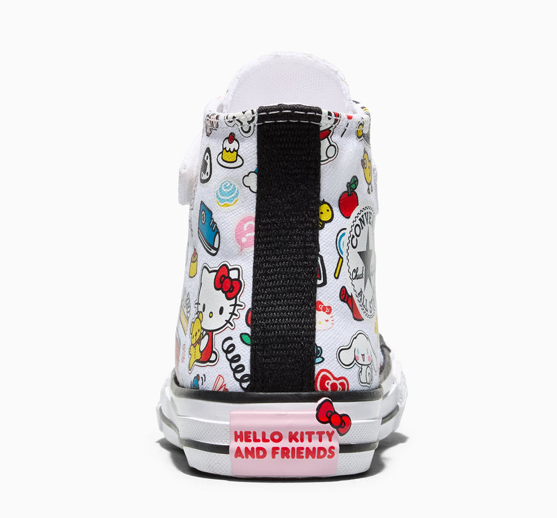 Kids high-top sneakers heel view, white with Hello Kitty and Friends tag