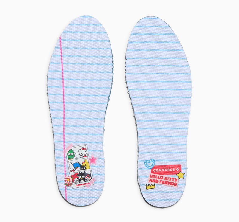 Kids sneaker insoles, light blue striped with Hello Kitty and Friends label