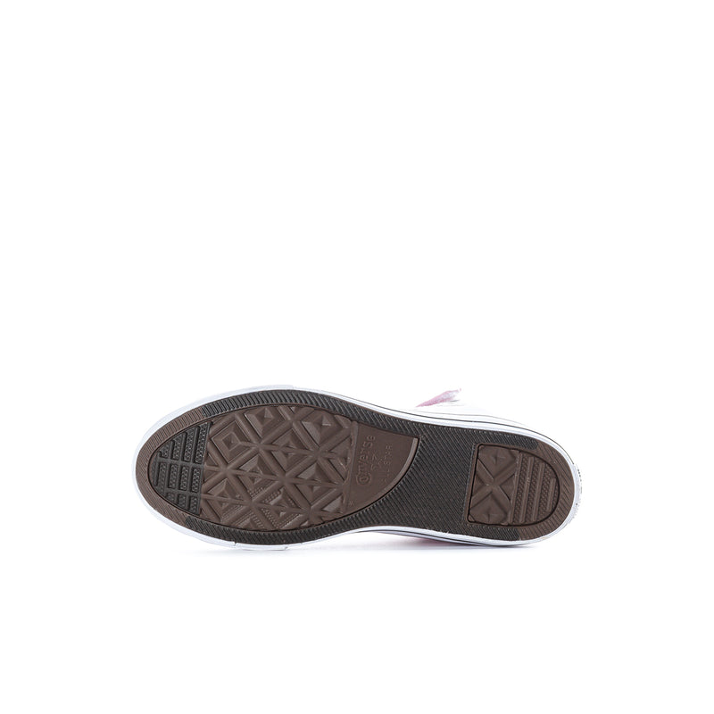 Kids' high-top sneakers outsole view with textured tread and dark rubber heel