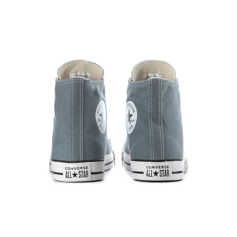 Blue-gray men's high-top sneakers, rear view with Converse All Star ankle patch