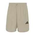 Men's khaki tech shorts with elastic drawstring waist and side logo