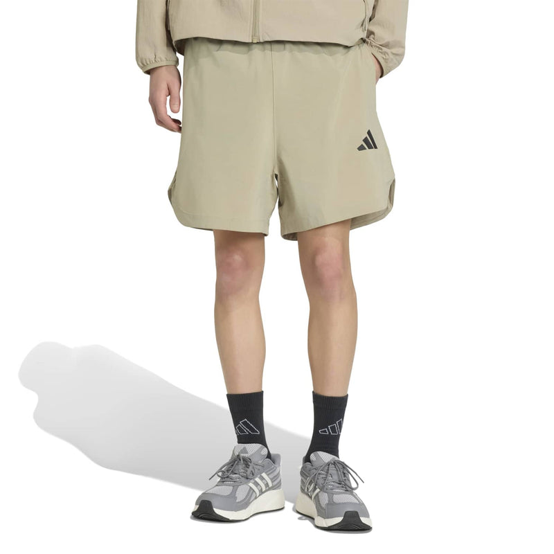 Men's khaki tech shorts with side logo and relaxed straight-leg fit