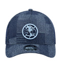 Denim A-frame baseball cap with Club America crest patch, dark blue patterned panels