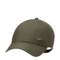 Medium olive strapback cap with silver Nike Swoosh logo and curved brim