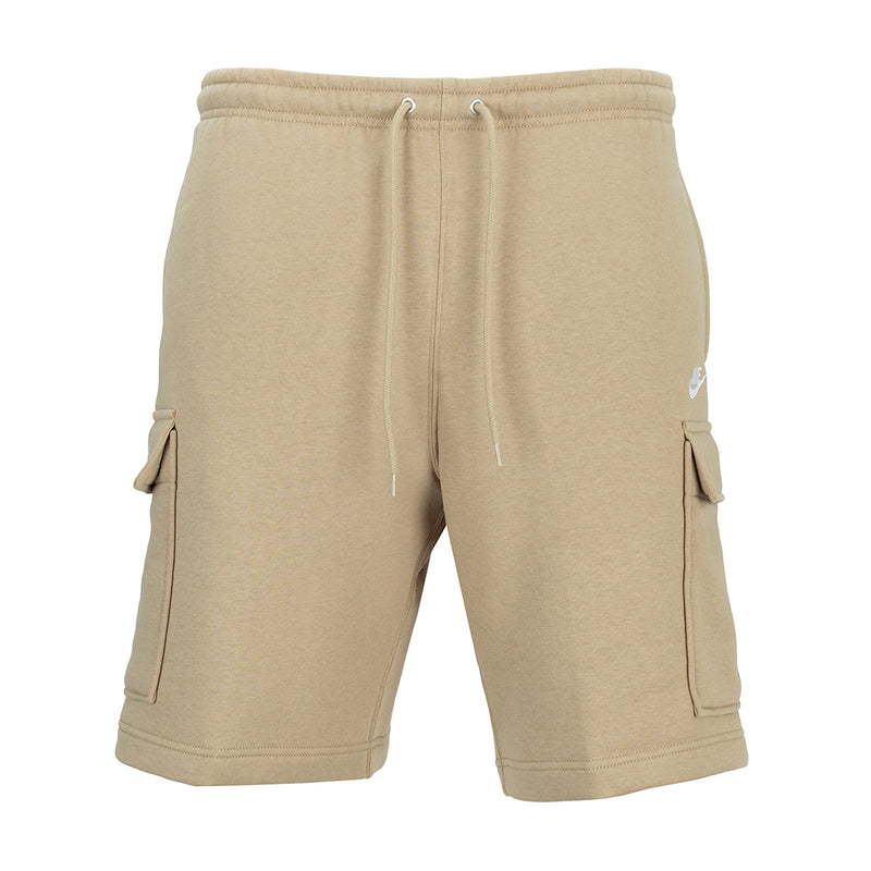 Mens cargo shorts in parachute beige with elastic drawstring waist and side pockets