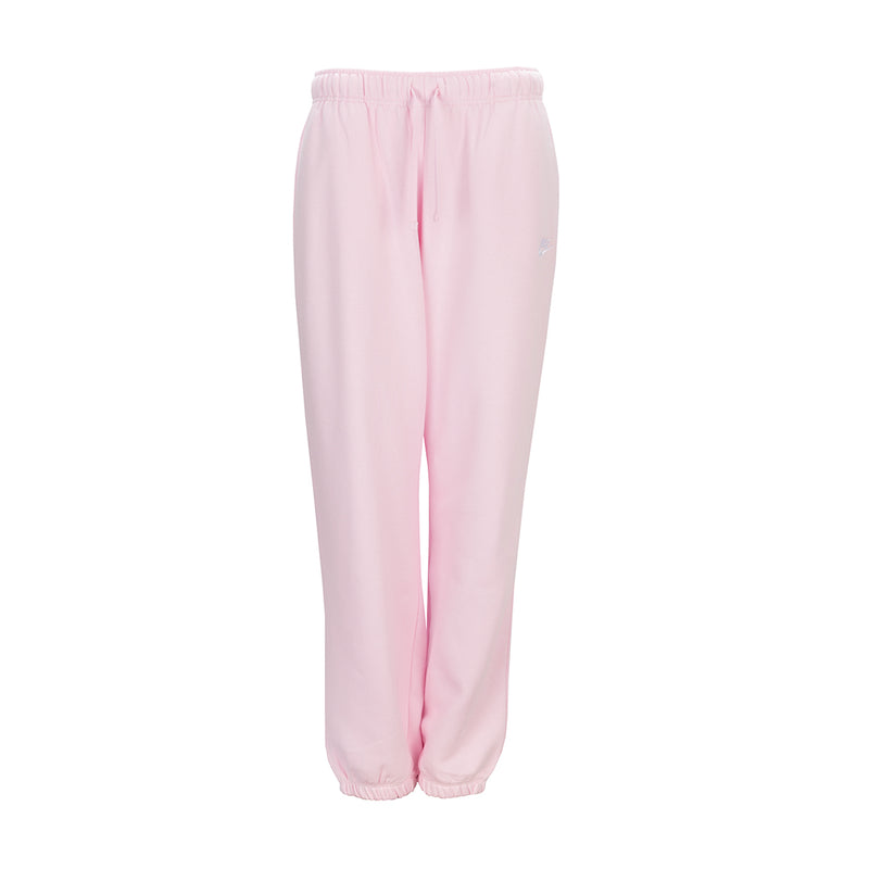 Women’s pink fleece sweatpants with elastic waistband and ankle cuffs