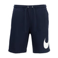Men's fleece shorts in dark navy with drawstring and white side swoosh logo