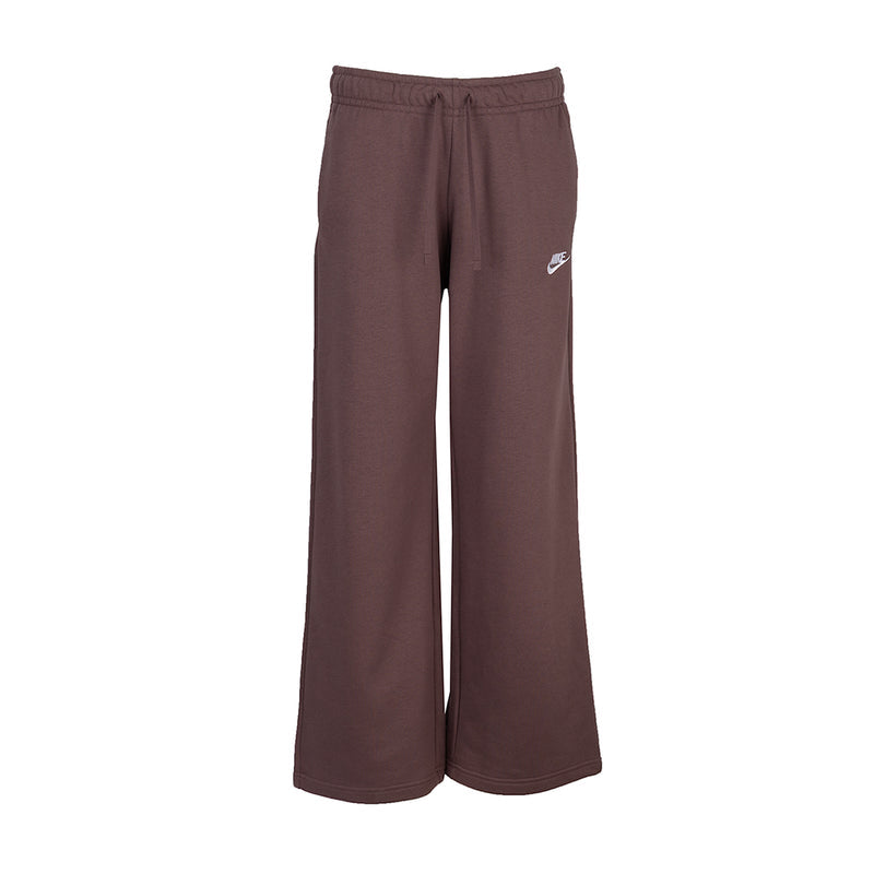 Womens wide-leg fleece pants in dark brown, elastic waistband and drawstring