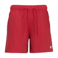 Men's crimson drawstring swim shorts with elastic waist and side pockets