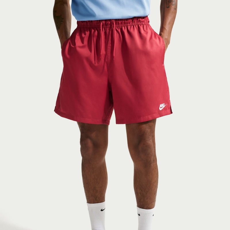 Men's crimson athletic shorts with drawstring waist and small Nike side logo
