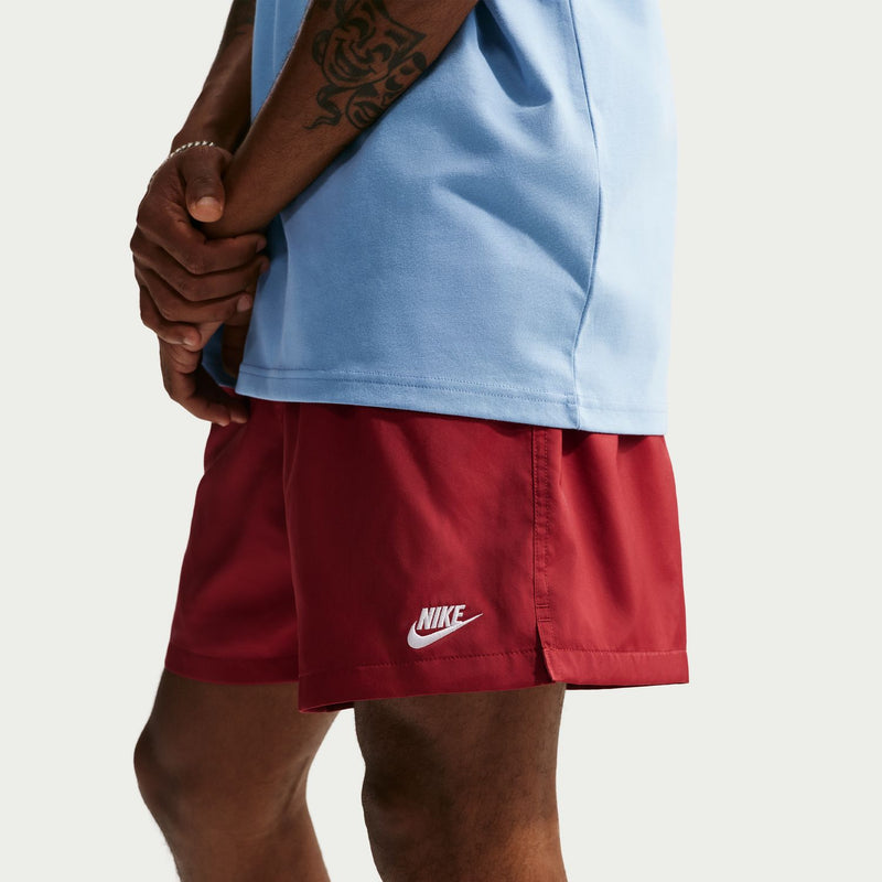 Men's crimson shorts with Nike logo on hem and drawstring elastic waist