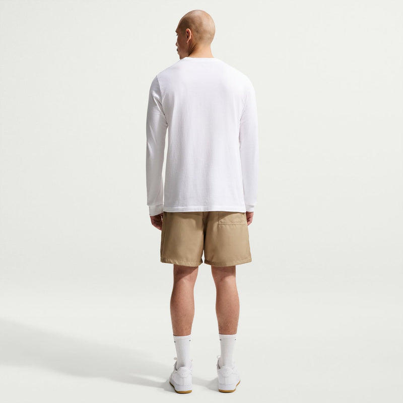 Men's parachute beige shorts from back view with elastic waistband