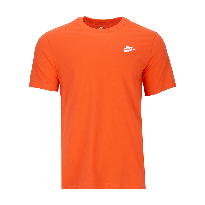 Men's coral orange crew-neck t-shirt with Nike logo on chest