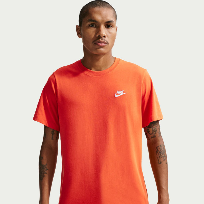 Men's coral orange crew-neck t-shirt, Nike logo at upper chest