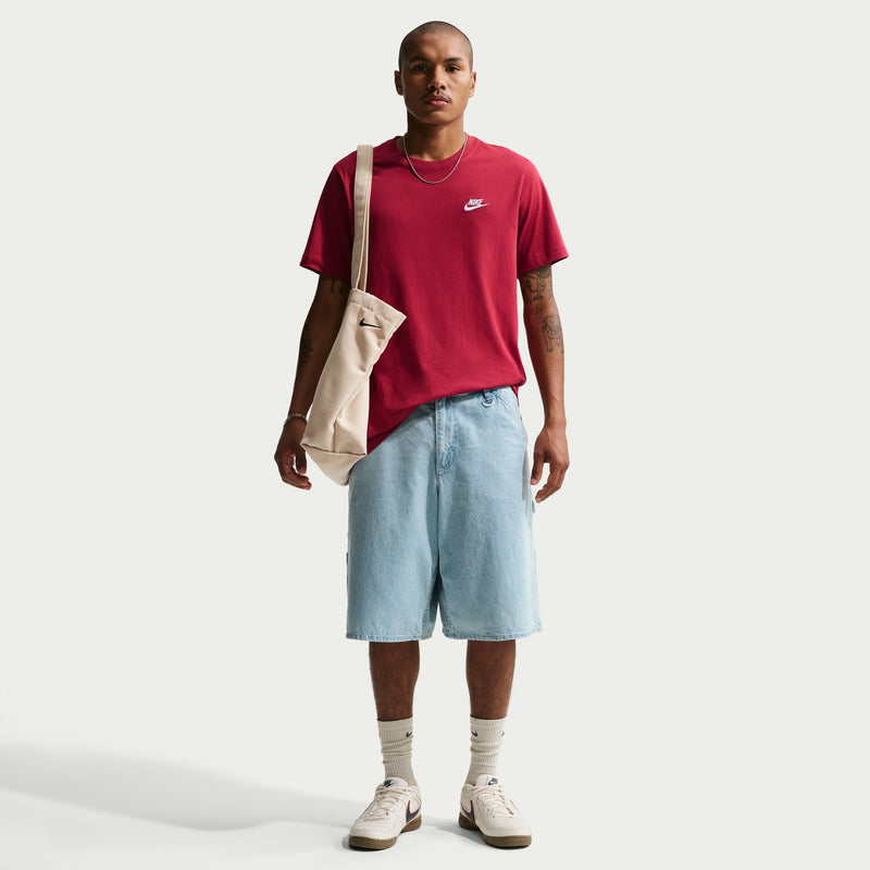 Men's deep red crew-neck T-shirt featuring a small Nike logo on the left chest.
